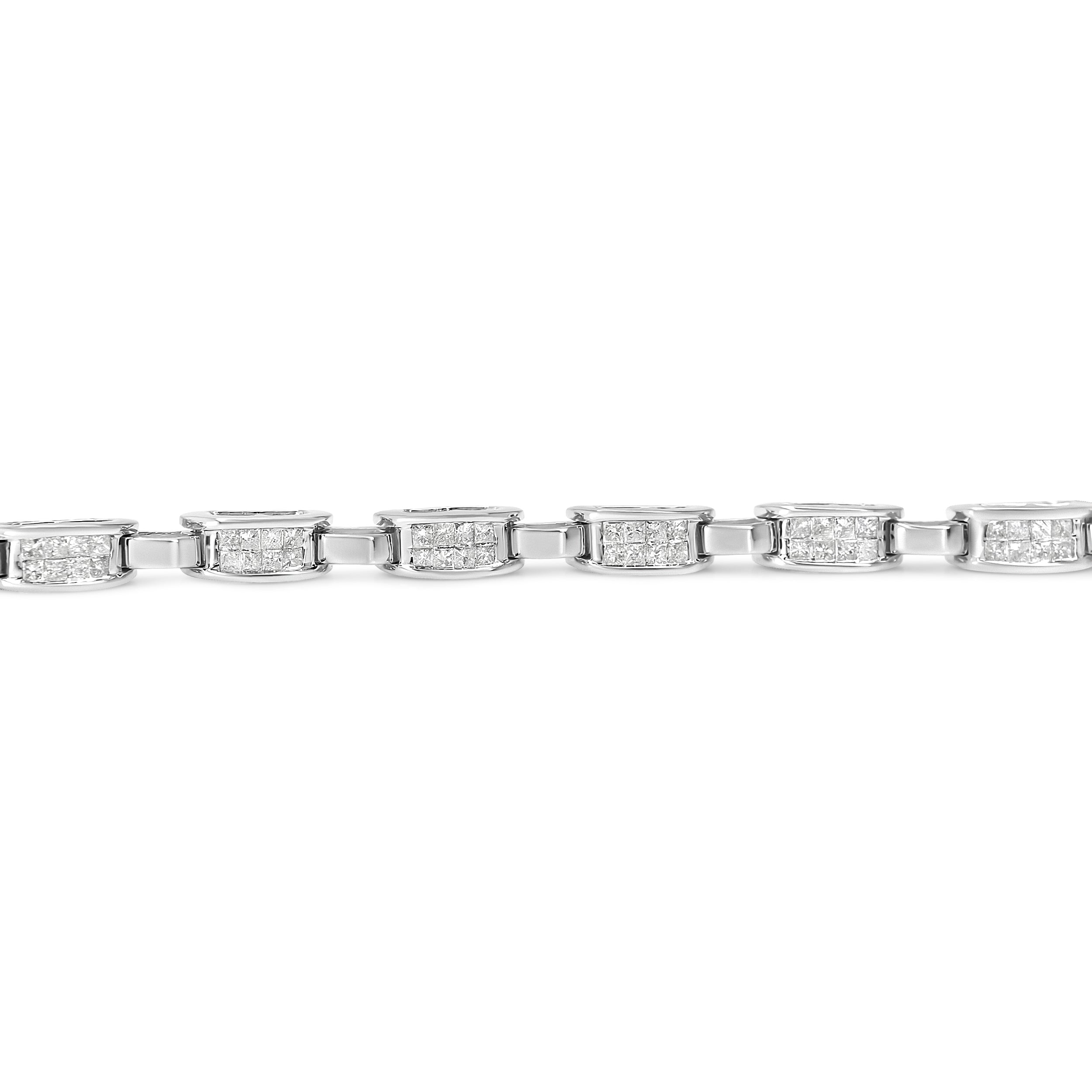 14K White Gold 2.0 Cttw Princess Cut Invisible Set Diamond Rectangular Link Bracelet (I-J Color, I1-I2 Clarity) - 7.25"