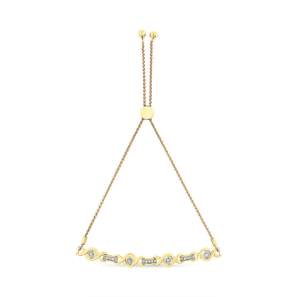 14K Yellow Gold Plated .925 Sterling Silver Channel Set Diamond Accent Twist 4â€-10â€ Adjustable Bolo Bracelet (I-J Color, I3 Clarity)