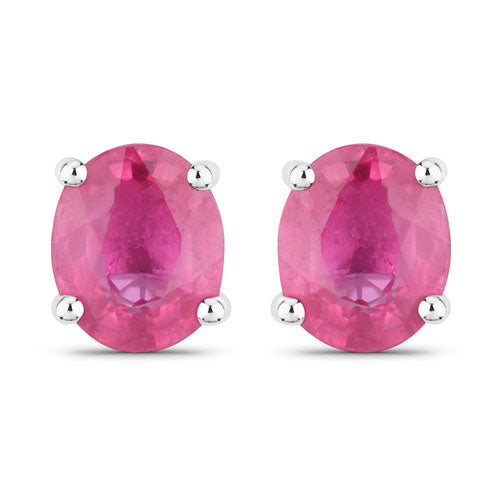0.60 Carat Genuine Ruby 14K White Gold Earrings