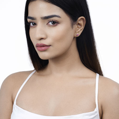 0.71 Carat Genuine Ruby and White Diamond 14K Yellow Gold Earrings