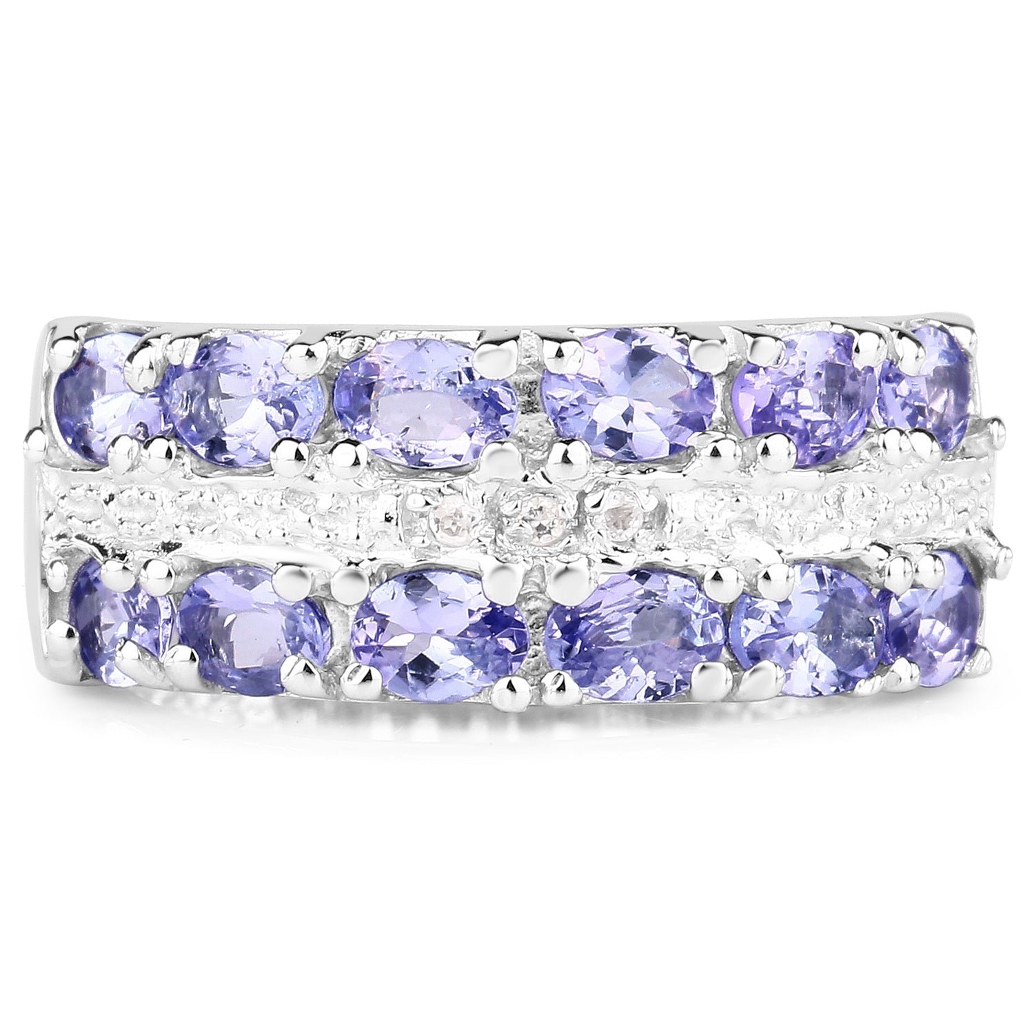 2.05 Carat Genuine Tanzanite and White Topaz .925 Sterling Silver Ring