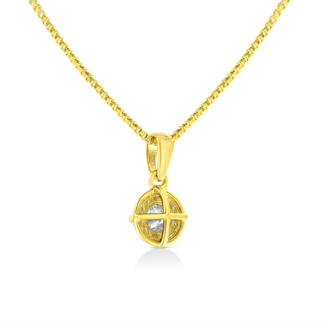 14K Yellow Gold Plated .925 Sterling Silver 1/2 Cttw Brilliant Round Cut Diamond Solitaire Milgrain 18" Pendant Necklace (K-L Color, I2-I3 Clarity)