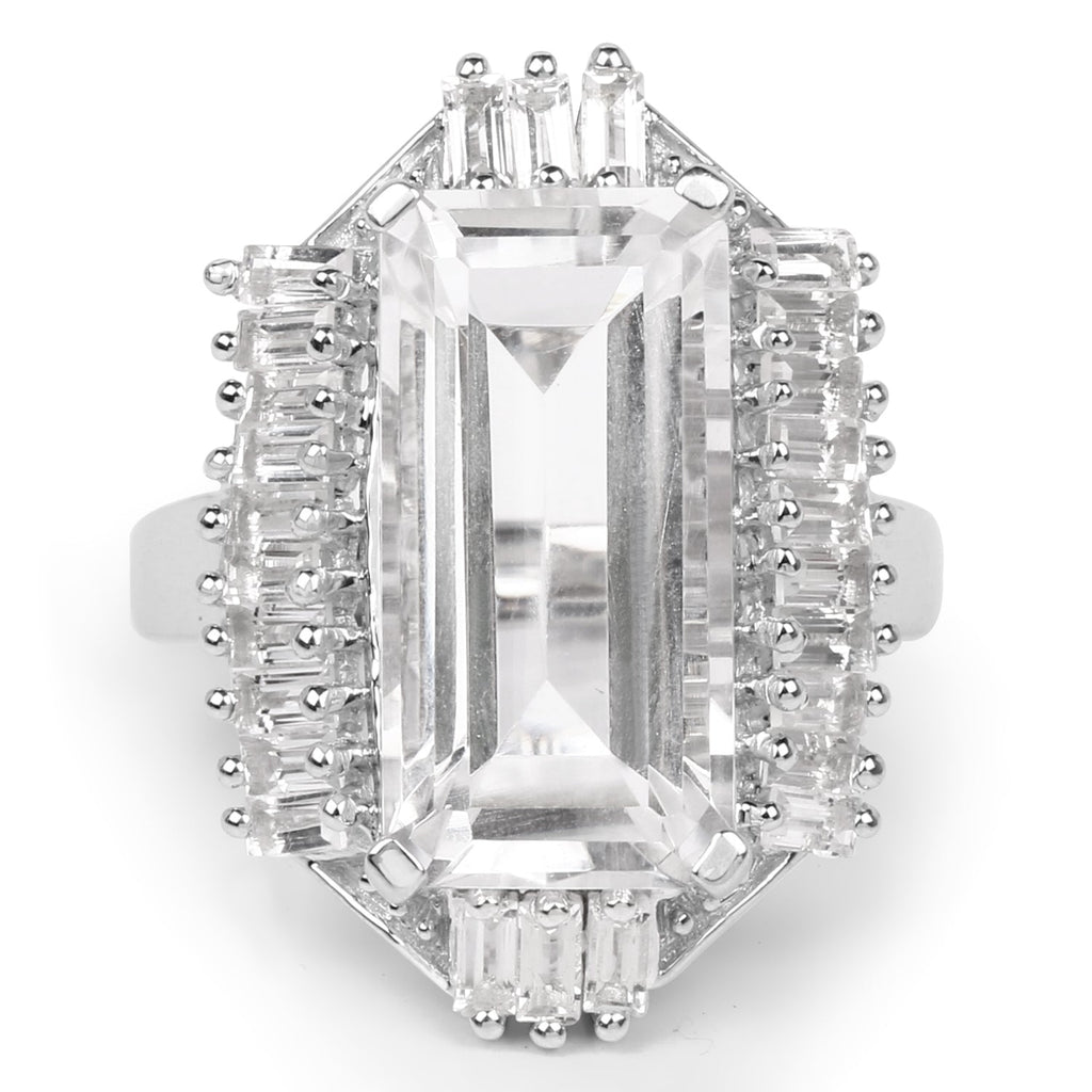 9.77 Carat Genuine Crystal Quartz & White Topaz .925 Sterling Silver Ring