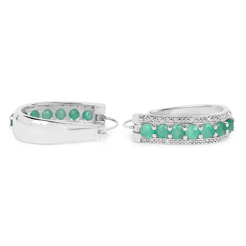 3.42 Carat Genuine Emerald and White Diamond .925 Sterling Silver Earrings