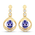 0.76 Carat Genuine Tanzanite and White Diamond 14K Yellow Gold Earrings