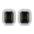 3.57 Carat Genuine Green Tourmaline and White Diamond 14K White Gold Earrings