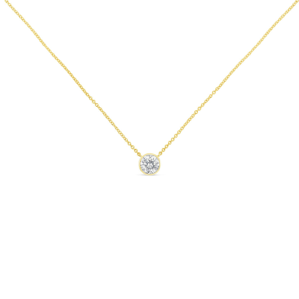 10K Yellow Gold 1/3 Carat Round Brilliant-Cut Diamond Modern Bezel-Set Solitaire 16"-18" Pendant Necklace (H-I Color, SI2-I1 Clarity)