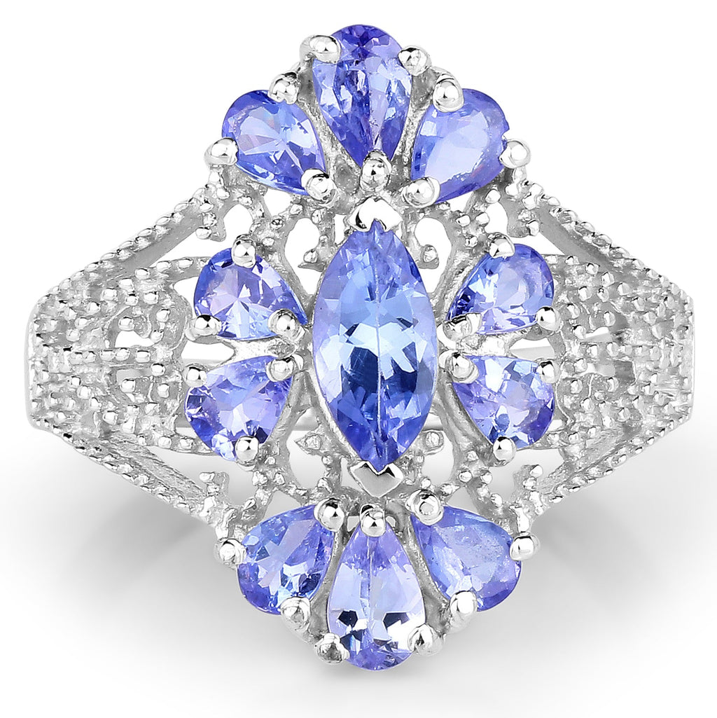 2.07 Carat Genuine Tanzanite .925 Sterling Silver Ring