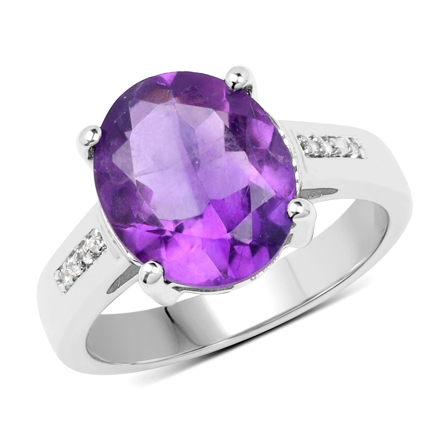 3.84 Carat Genuine  Amethyst and White Topaz .925 Sterling Silver Ring