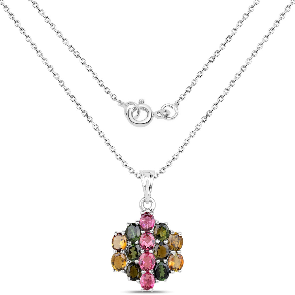 4.34 Carat Genuine Pink Tourmaline, Green Tourmaline & Brown Tourmaline .925 Sterling Silver Pendant