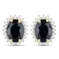 3.32 Carat Genuine Blue Sapphire and White Diamond 14K Yellow Gold Earrings