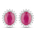 3.14 Carat Genuine Ruby and White Diamond 14K White Gold Earrings