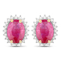 3.14 Carat Genuine Ruby and White Diamond 14K Yellow Gold Earrings