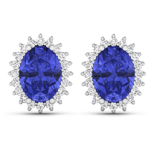 2.56 Carat Genuine Tanzanite and White Diamond 14K White Gold Earrings