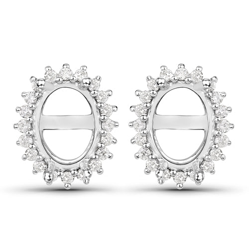 0.26 Carat Genuine White Diamond 14K White Gold Semi Mount Earrings - holds 8x6mm Oval Gemstones