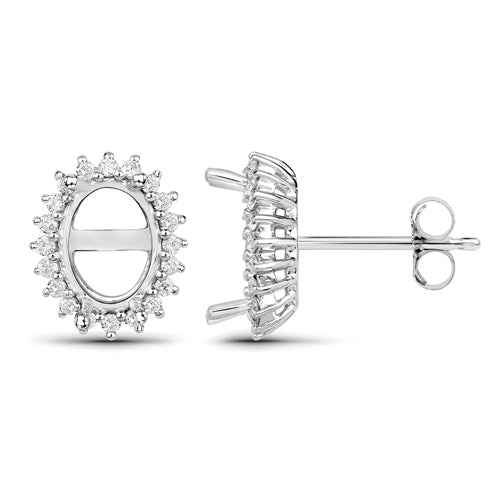 0.26 Carat Genuine White Diamond 14K White Gold Semi Mount Earrings - holds 8x6mm Oval Gemstones