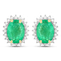 2.66 Carat Genuine Zambian Emerald and White Diamond 10K Yellow Gold Earrings
