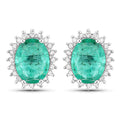 2.66 Carat Genuine Zambian Emerald and White Diamond 14K White Gold Earrings