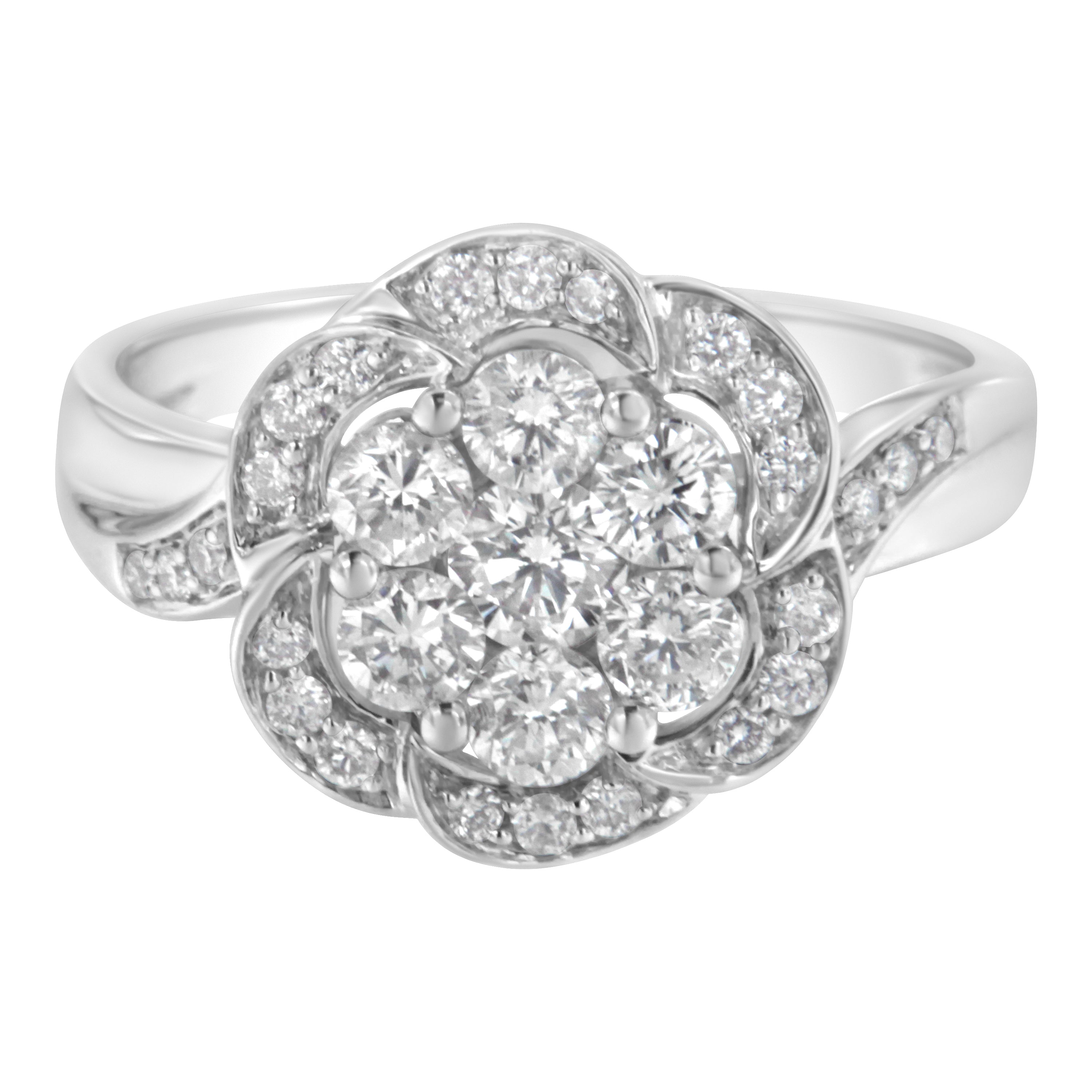 14K White Gold Floral Cluster Diamond Ring (1.0 Cttw, H-I Color, SI2-I1 Clarity) - Size 6