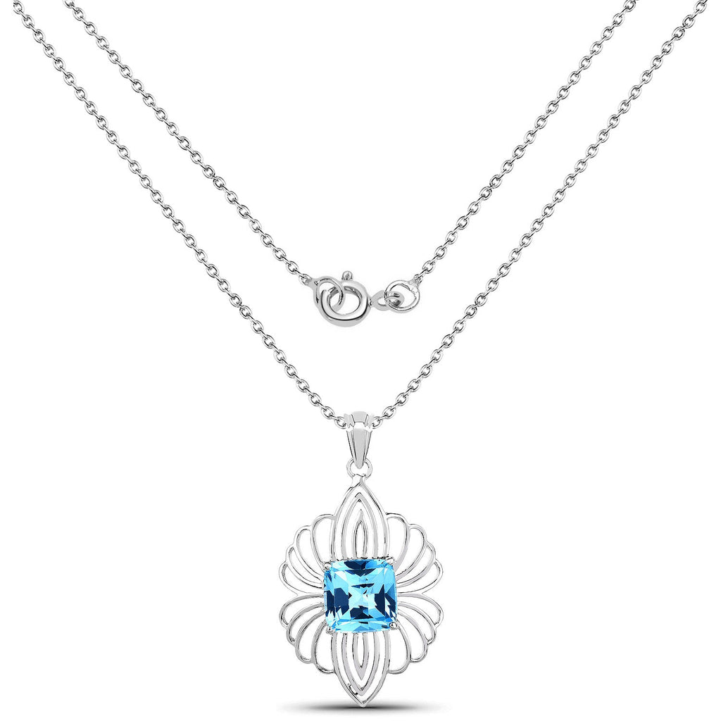 8.18 Carat Genuine Swiss Blue Topaz .925 Sterling Silver Pendant