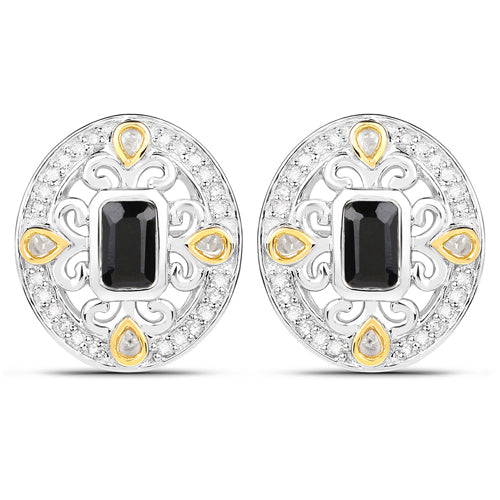 0.93 Carat Genuine Blue Sapphire and White Diamond .925 Sterling Silver Earrings