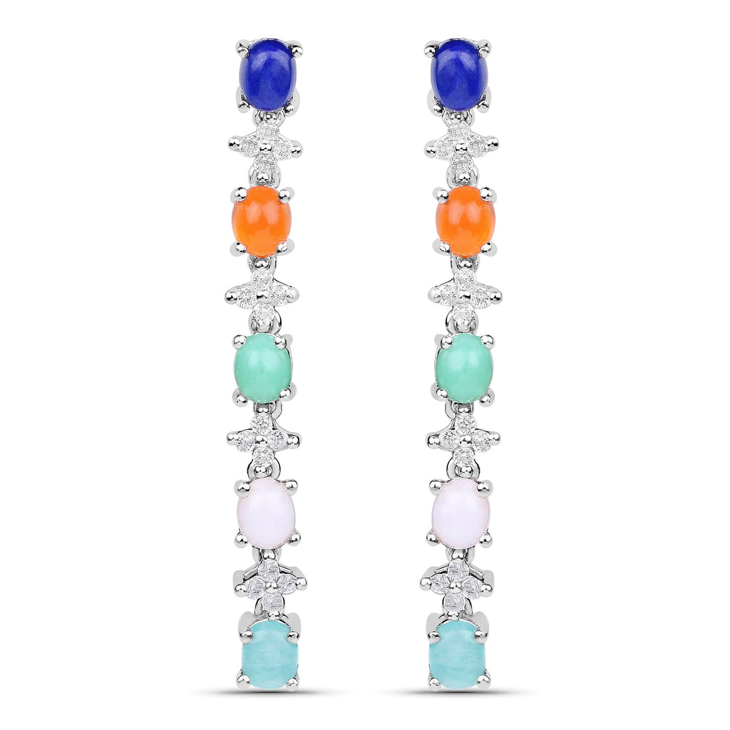 4.40 Carat Genuine Multi Stone .925 Sterling Silver Earrings