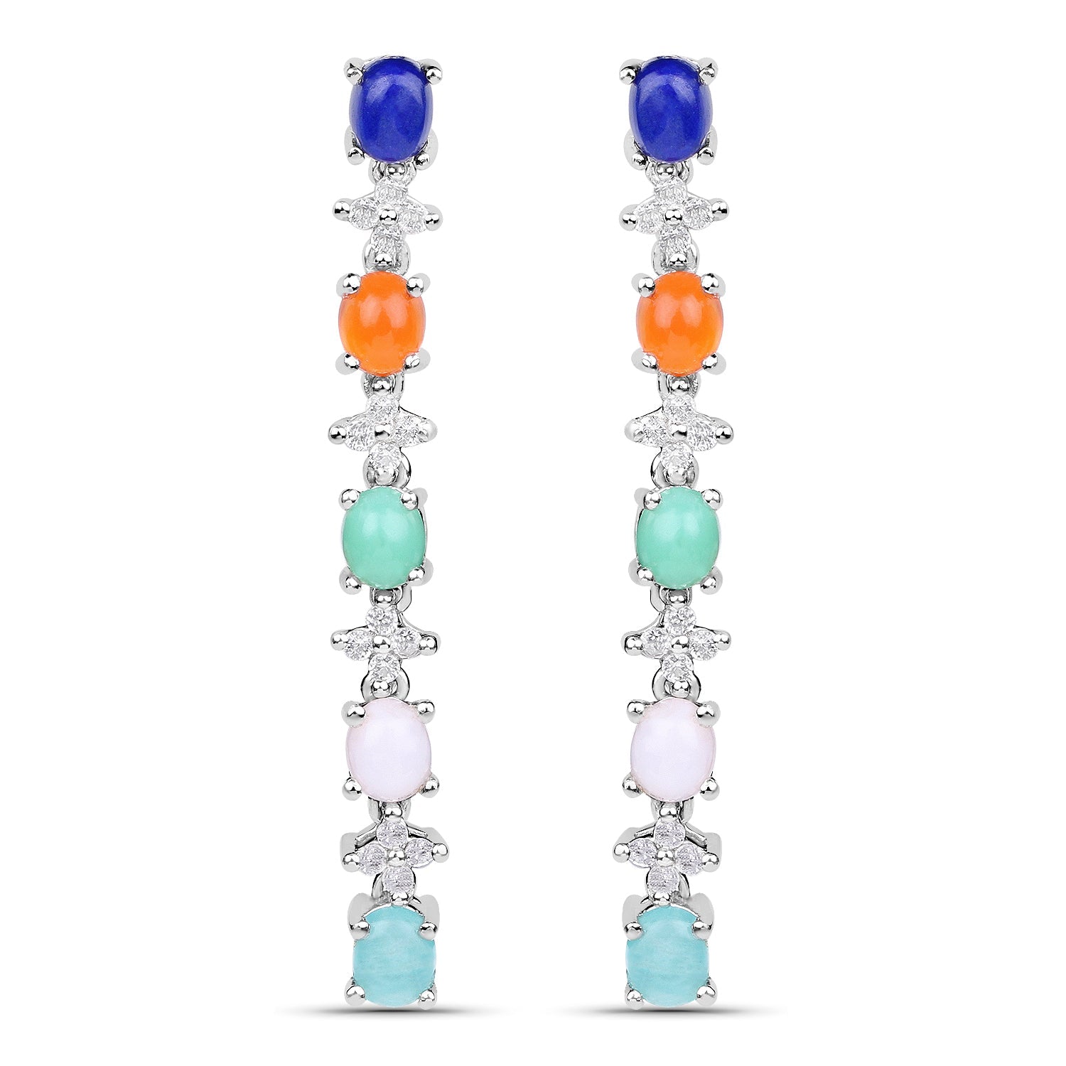 4.40 Carat Genuine Multi Stone .925 Sterling Silver Earrings