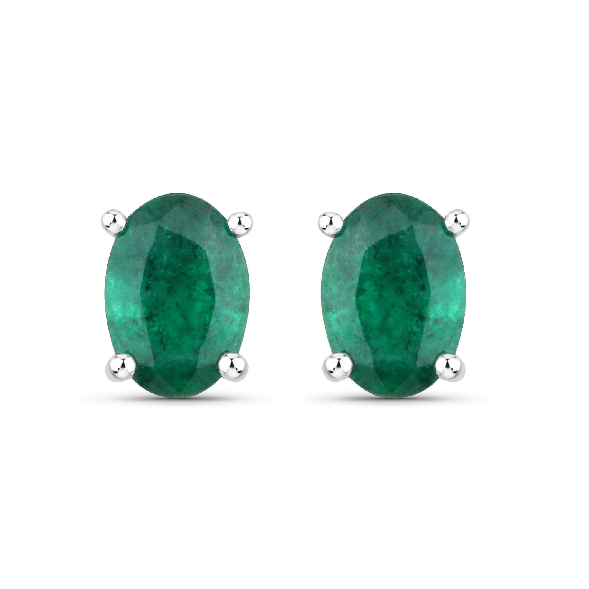 1.44 Carat Genuine Zambian Emerald 14K White Gold Earrings
