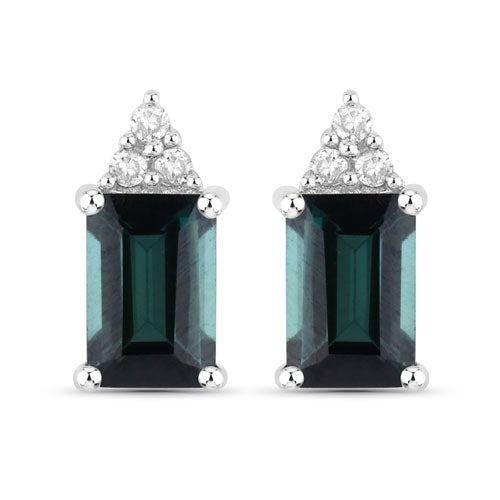 1.25 Carat Genuine Green Tourmaline and White Diamond 14K White Gold Earrings