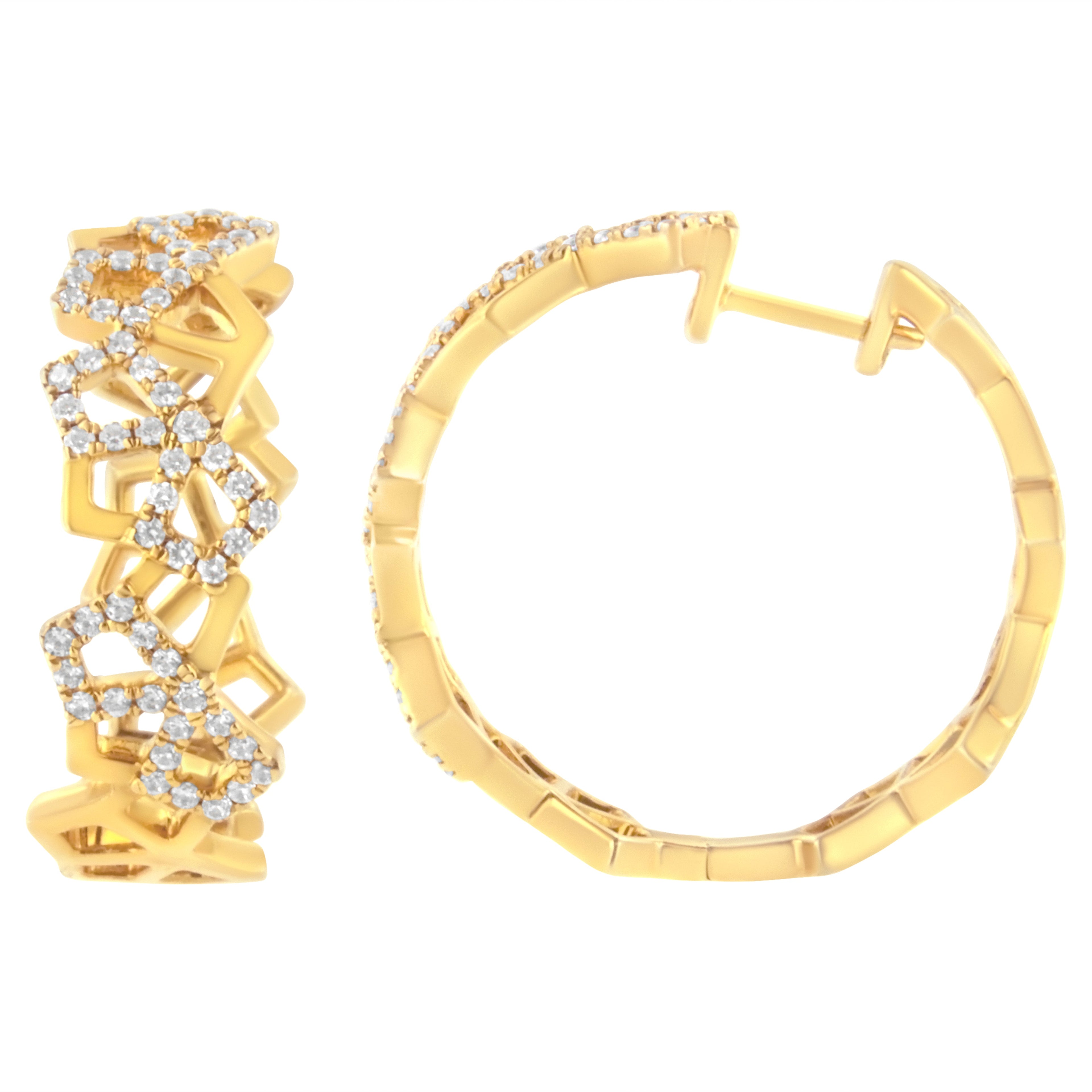 14K Yellow Gold 3/4 Cttw Diamond Honeycomb Hoop Earrings (G-H Color, SI1-SI2 Clarity) - 24MM
