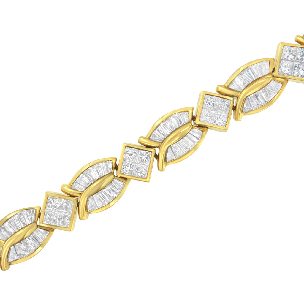14K Yellow Gold 8 1/5 Cttw Baguette and Princess-Cut Diamond Geometric Twist Link Bracelet (G-H Color, VS1-VS2 Clarity) - Size 7"
