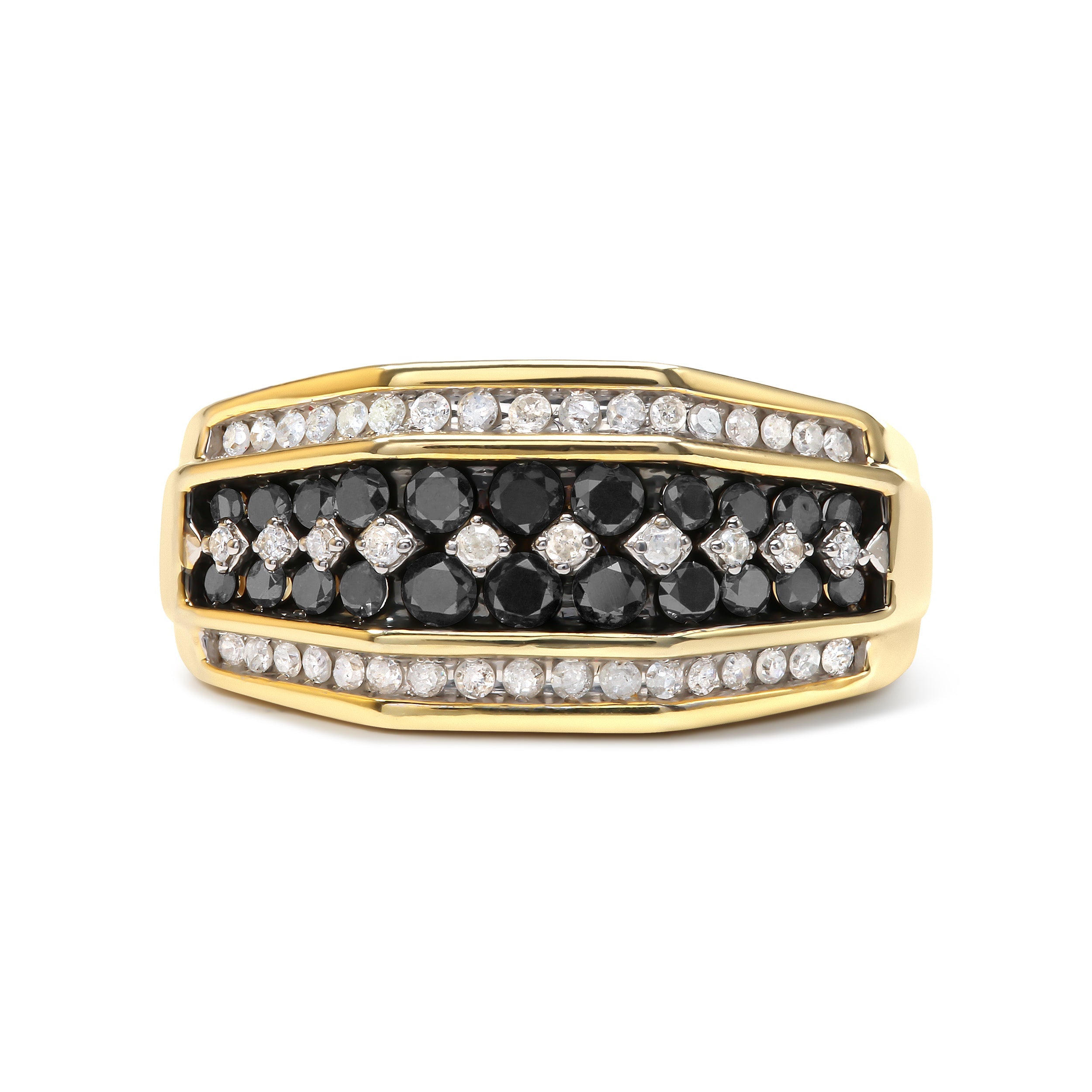 Men's 14K Yellow Gold Plated .925 Sterling Silver 1 1/2 Cttw White and Black Treated Diamond Cluster Ring (Black / I-J Color, I2-I3 Clarity) - Size 10