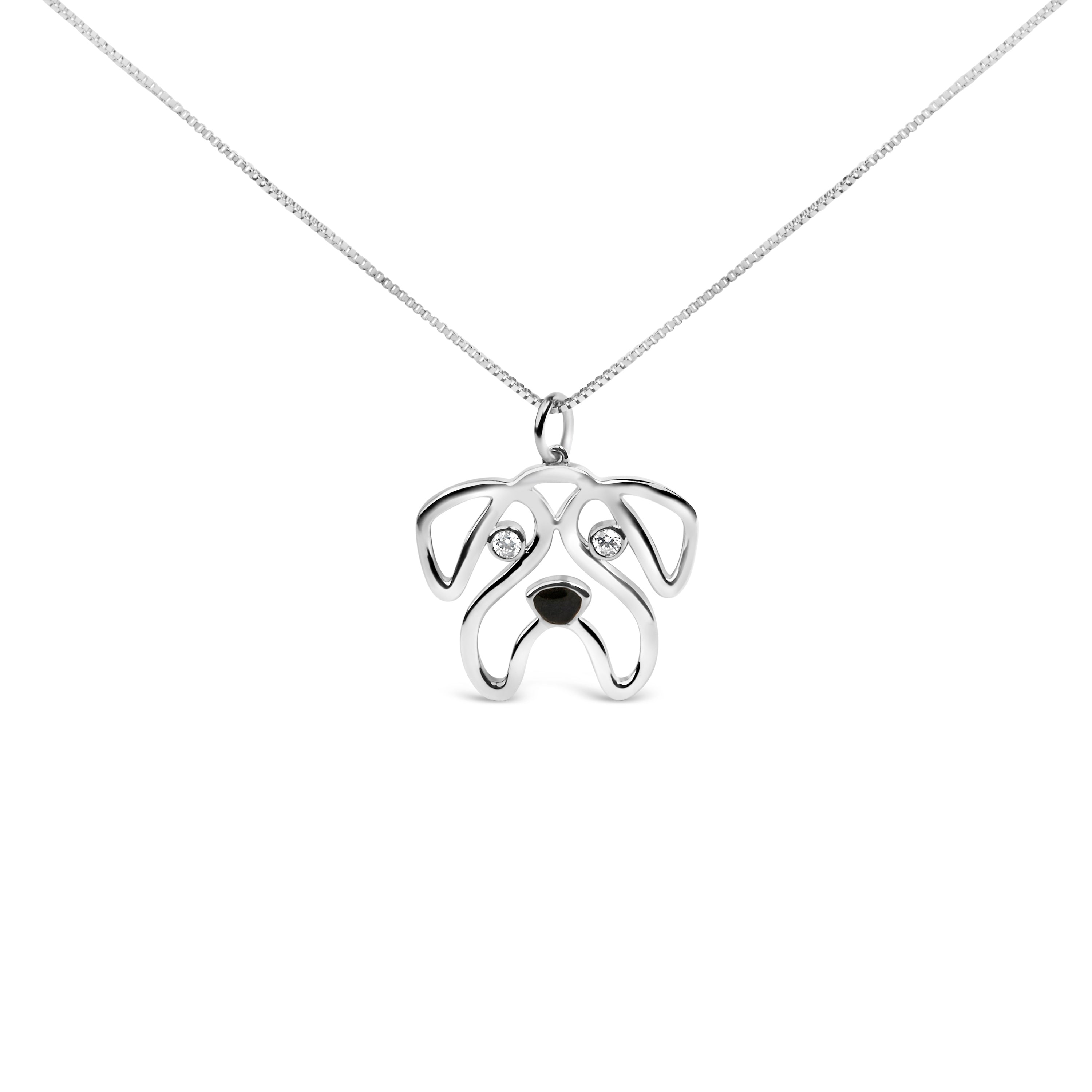 .925 Sterling Silver Diamond Accent Pug Dog Pendant Necklace (I-J Color, I2-I3 Clarity) - 18" Inches
