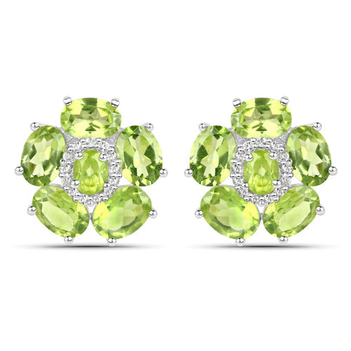 18K White Gold Plated 9.26 Carat Genuine Peridot and White Topaz .925 Sterling Silver Earrings
