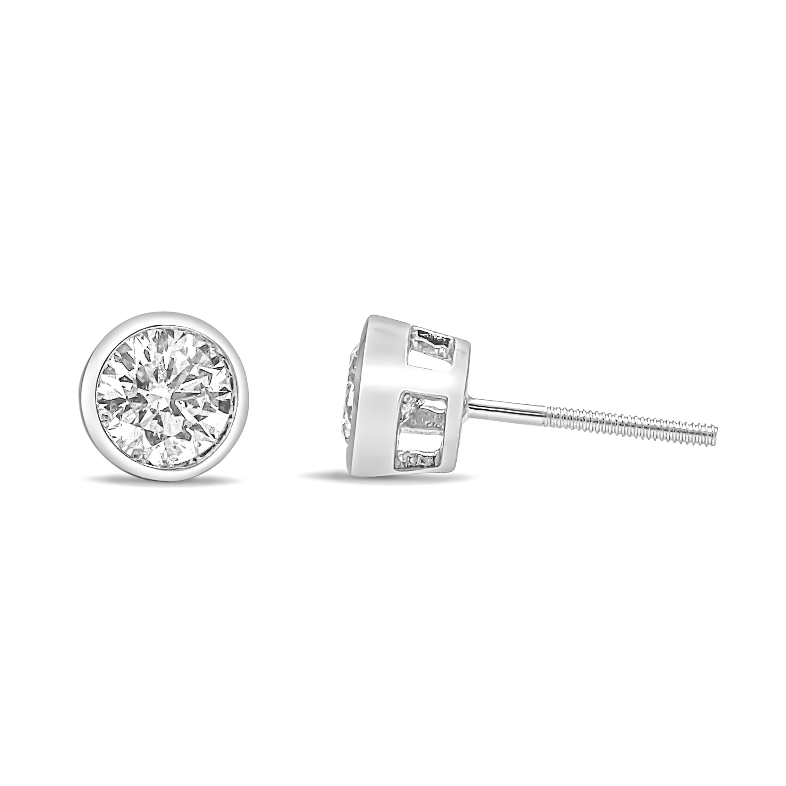 14K White Gold 1.0 Cttw Lab Grown Diamond Screw-Back Classic Bezel Solitaire Stud Earrings (G-H Color, VS2-SI1 Clarity)