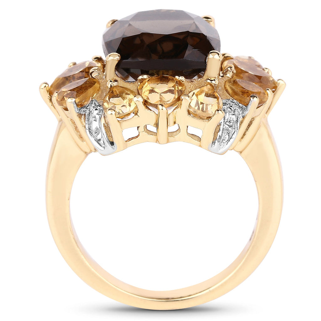 14K Yellow Gold Plated 7.10 Carat Genuine Smoky Quartz, Citrine & White Topaz Brass Ring