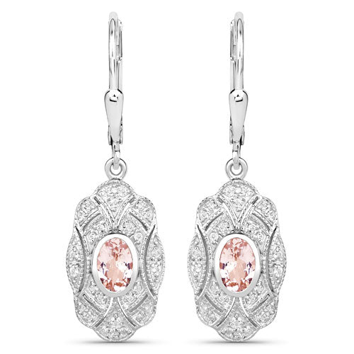 1.04 Carat Genuine Morganite and White Topaz .925 Sterling Silver Earrings