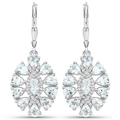 2.93 Carat Genuine Aquamarine and White Topaz .925 Sterling Silver Earrings