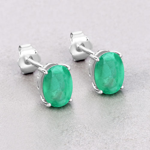 2.40 Carat Genuine Zambian Emerald 10K White Gold Earrings