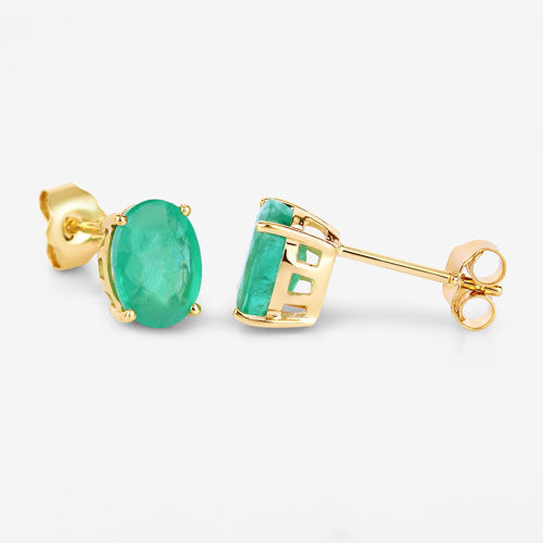 2.40 Carat Genuine Zambian Emerald 10K Yellow Gold Earrings