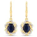 3.46 Carat Genuine Blue Sapphire and White Topaz .925 Sterling Silver Earrings