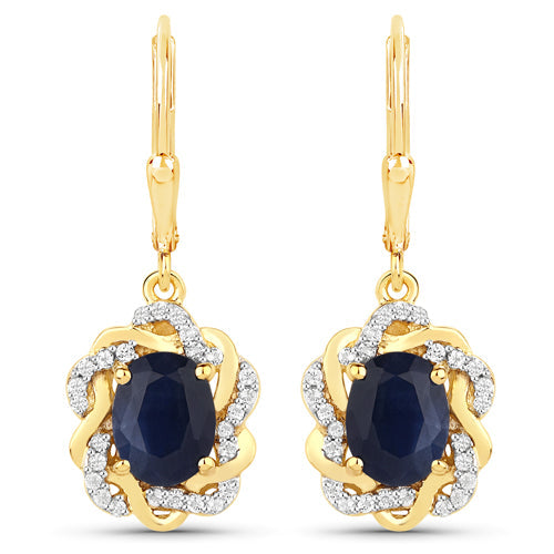 3.46 Carat Genuine Blue Sapphire and White Topaz .925 Sterling Silver Earrings