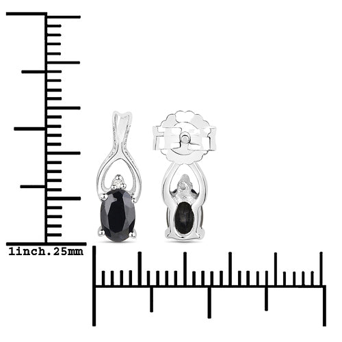 14K White Gold Plated 1.11 Carat Genuine Black Sapphire and White Diamond .925 Sterling Silver Earrings