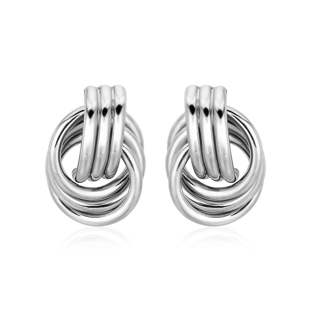 Polished Love Knot Earrings with Interlocking Rings in Sterling Silver