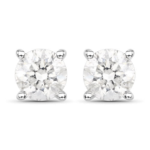 0.80 Carat Genuine White Diamond 14K White Gold Earrings