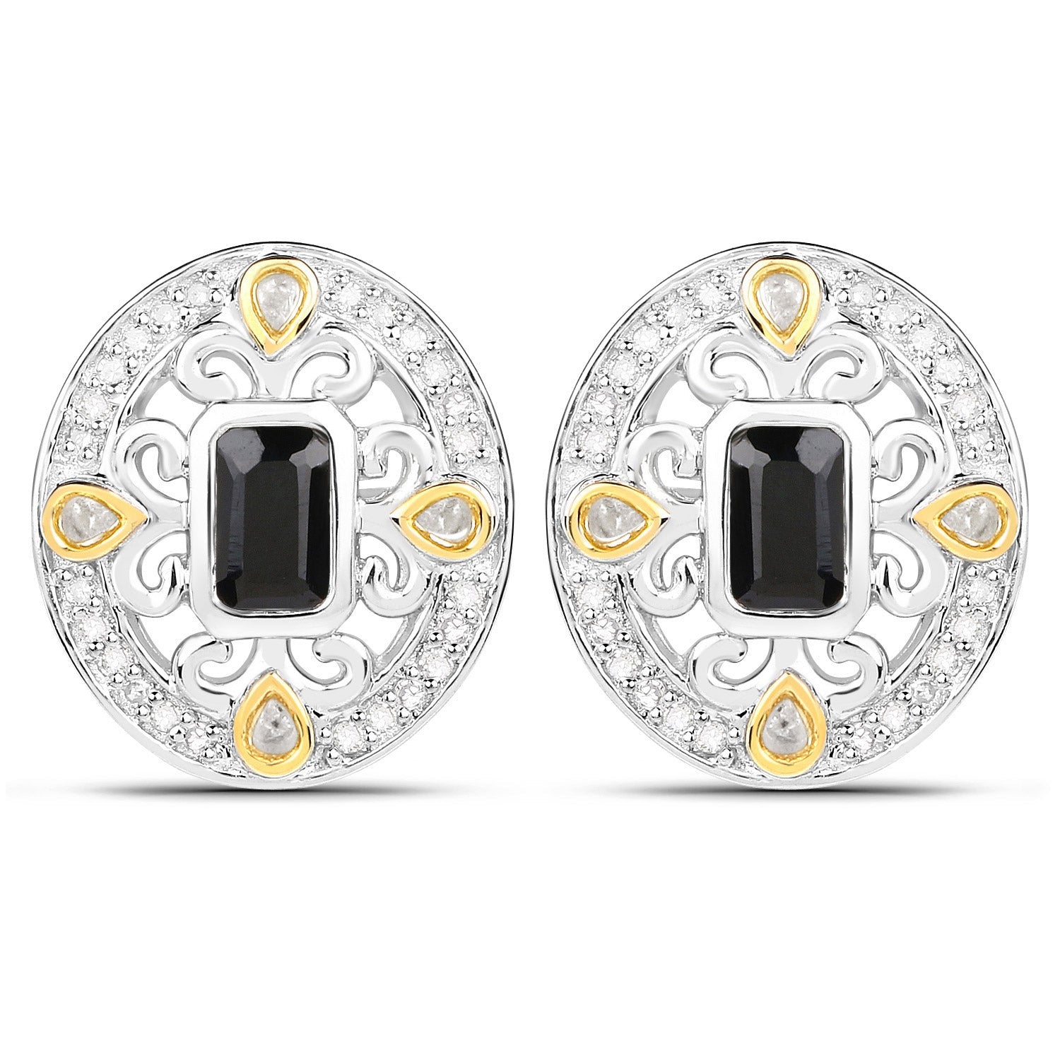 0.93 Carat Genuine Blue Sapphire and White Diamond .925 Sterling Silver Earrings