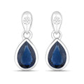 1.65 Carat Genuine Blue Sapphire and White Diamond 10K White Gold Earrings