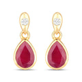 1.65 Carat Genuine Ruby and White Diamond 10K Yellow Gold Earrings