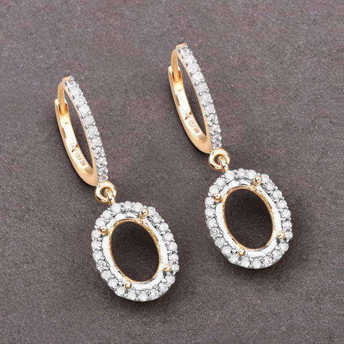 0.32 Carat Genuine White Diamond 14K Yellow Gold Semi Mount Earrings - holds 8x6mm Oval Gemstones