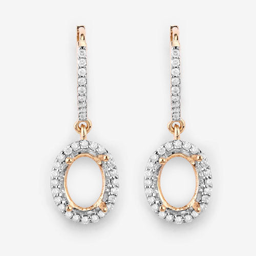 0.32 Carat Genuine White Diamond 14K Yellow Gold Semi Mount Earrings - holds 8x6mm Oval Gemstones